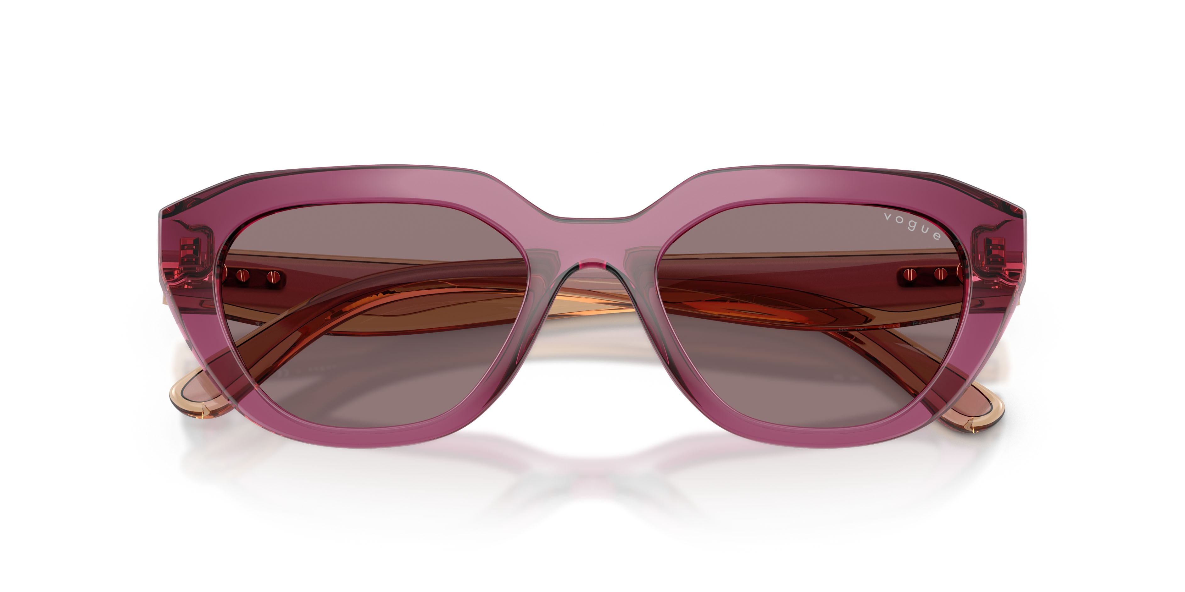 Sunglasses Vogue VO 5711S (32277N) color viola trasparente shape irregular lenses violetto scuro
