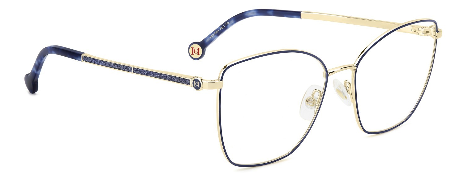 Occhiali da vista Carolina Herrera Her 0264 109057 NUC colore matte blue gold forma farfalla 