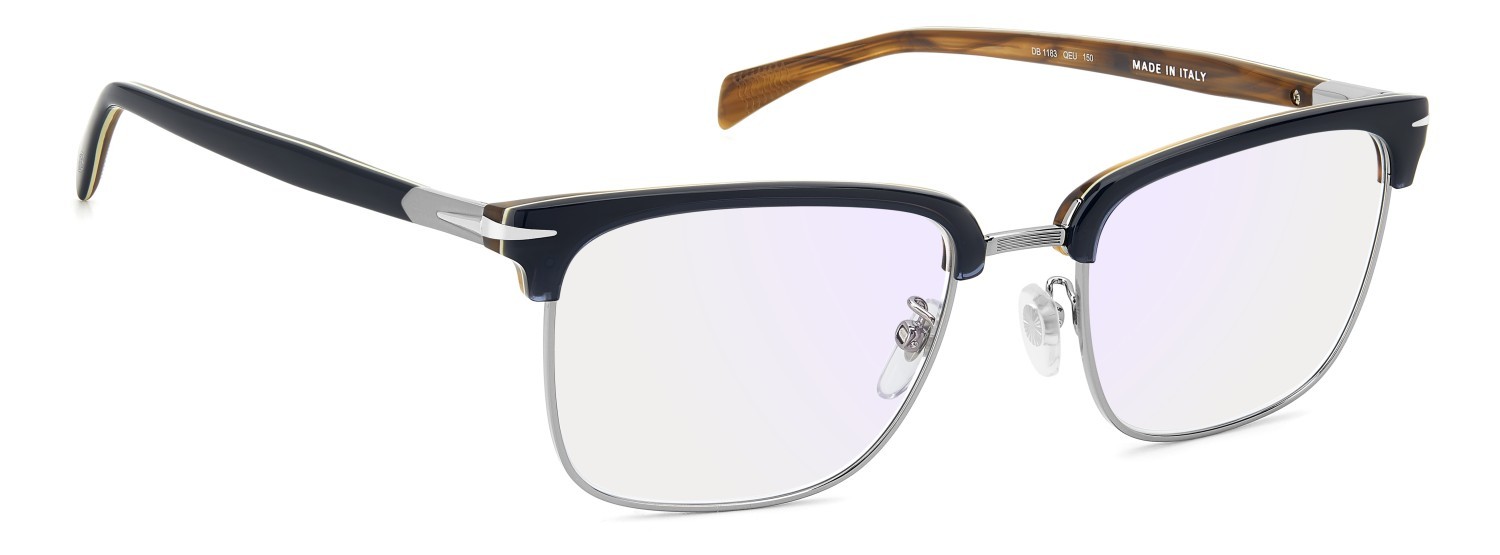 Eyeglasses David Beckham Db 1183 109273 QEU color blue horn ruthenium shape rectangle lenses blue mirror