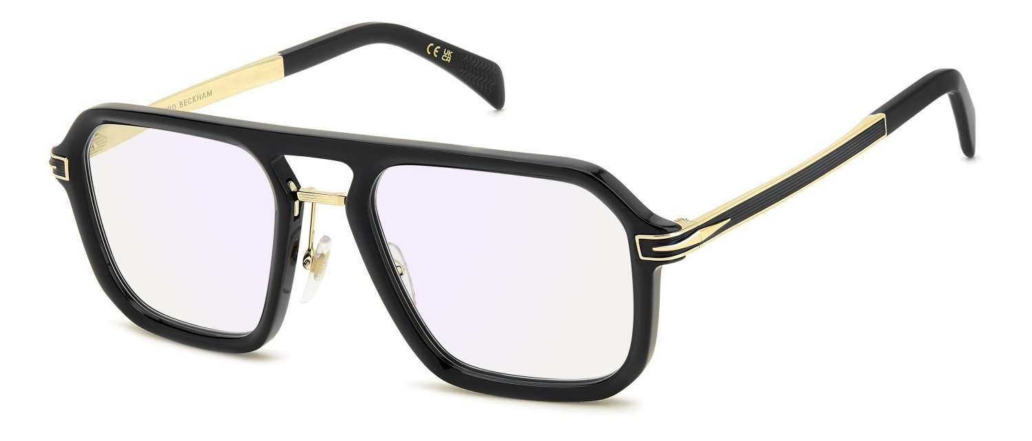 Occhiali da vista David Beckham Db 7142 109284 2M2 colore black gold forma rettangolare lenti blue mirror