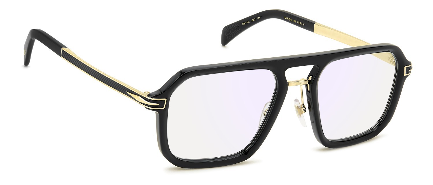 Occhiali da vista David Beckham Db 7142 109284 2M2 colore black gold forma rettangolare lenti blue mirror