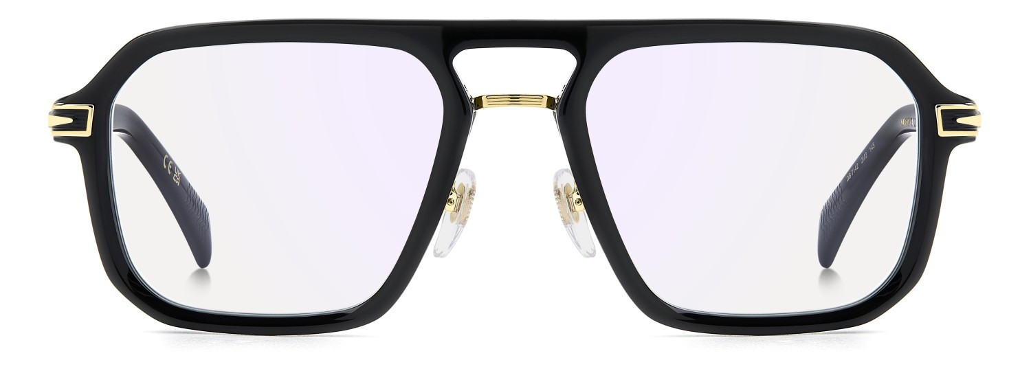 Occhiali da vista David Beckham Db 7142 109284 2M2 colore black gold forma rettangolare lenti blue mirror