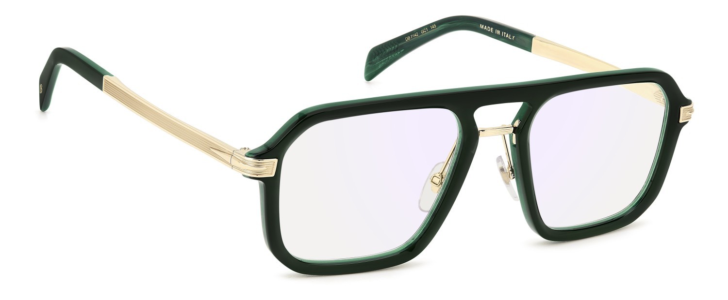 Eyeglasses David Beckham Db 7142 109284 GC1 color green marble gold shape rectangle lenses blue mirror