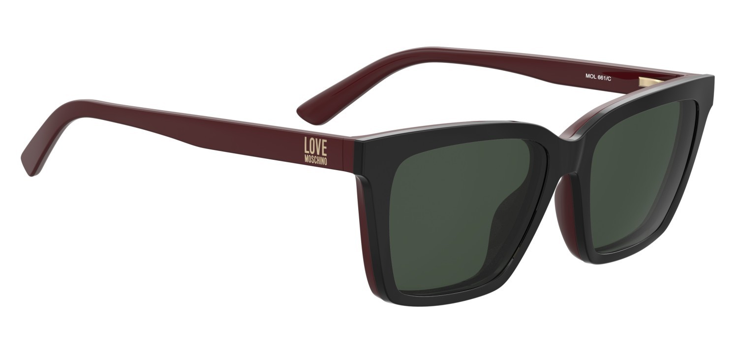 Eyeglasses Moschino Love Mol661/C 109312 GUU color black burgundy shape rectangle lenses dark grey shaded