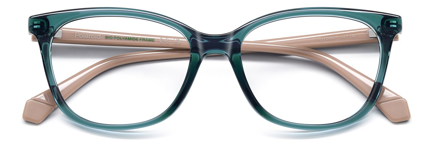 Occhiali da vista Polaroid Pld D560 109351 ZI9 colore teal forma rettangolare 