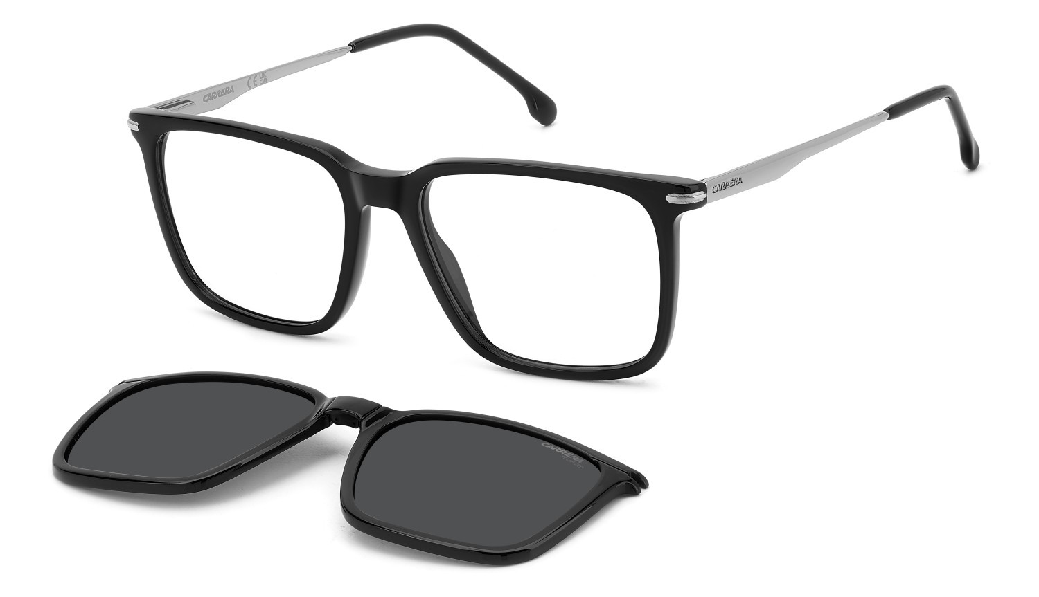 Brillen Carrera Ca 357/C 109436 284 + clip-on farbe black ruthenium form rechteckig gläser grey polarized