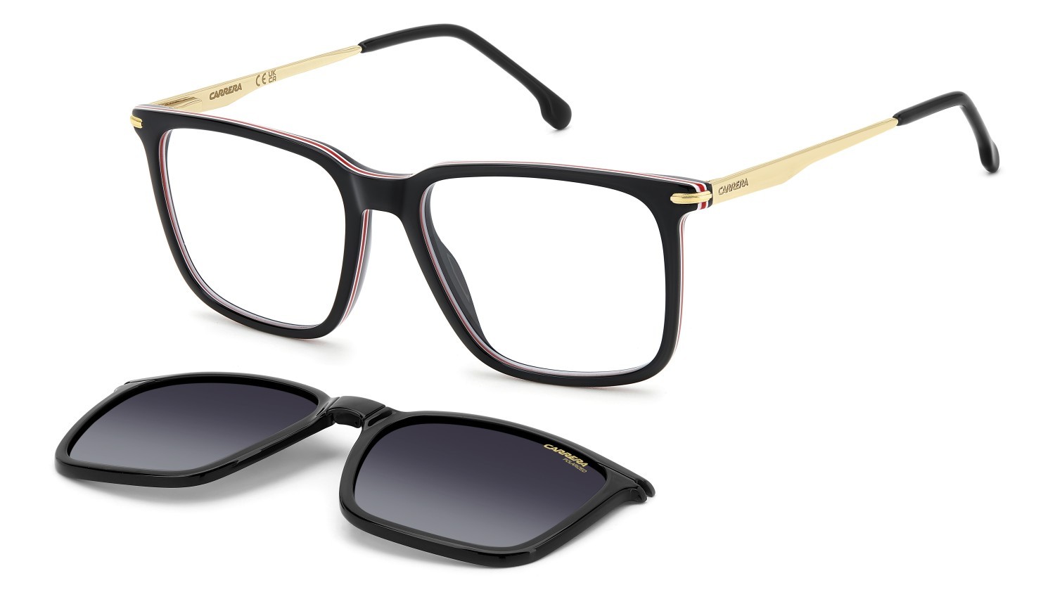 Eyeglasses Carrera Ca 357/C 109436 2M2 + clip-on color black gold shape rectangle lenses grey shaded polarized