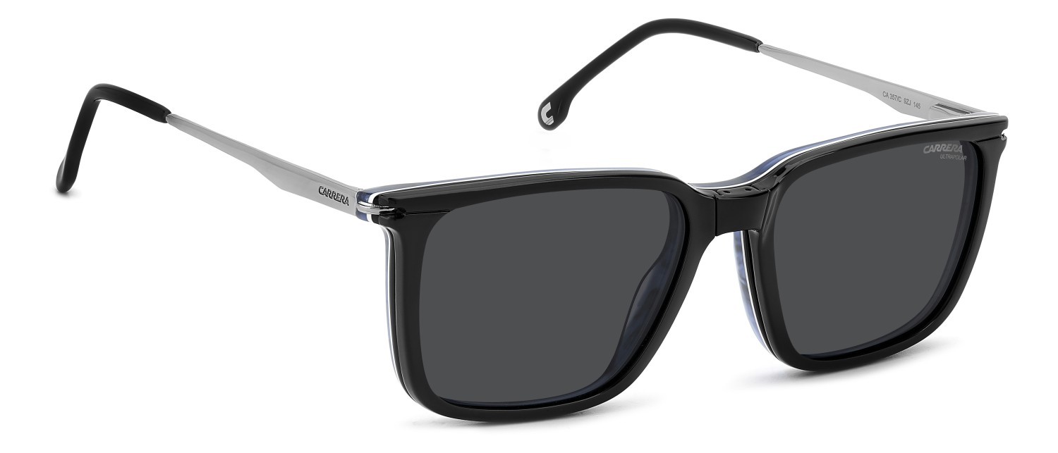 Brillen Carrera Ca 357/C 109436 9ZJ + clip-on farbe black blue horn form rechteckig gläser grey polarized