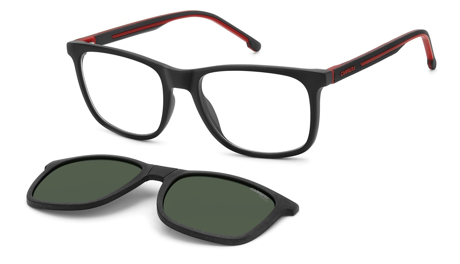 Brillen Carrera Ca 8918/C 109495 BLX + clip-on farbe matte black red form rechteckig gläser green polarized