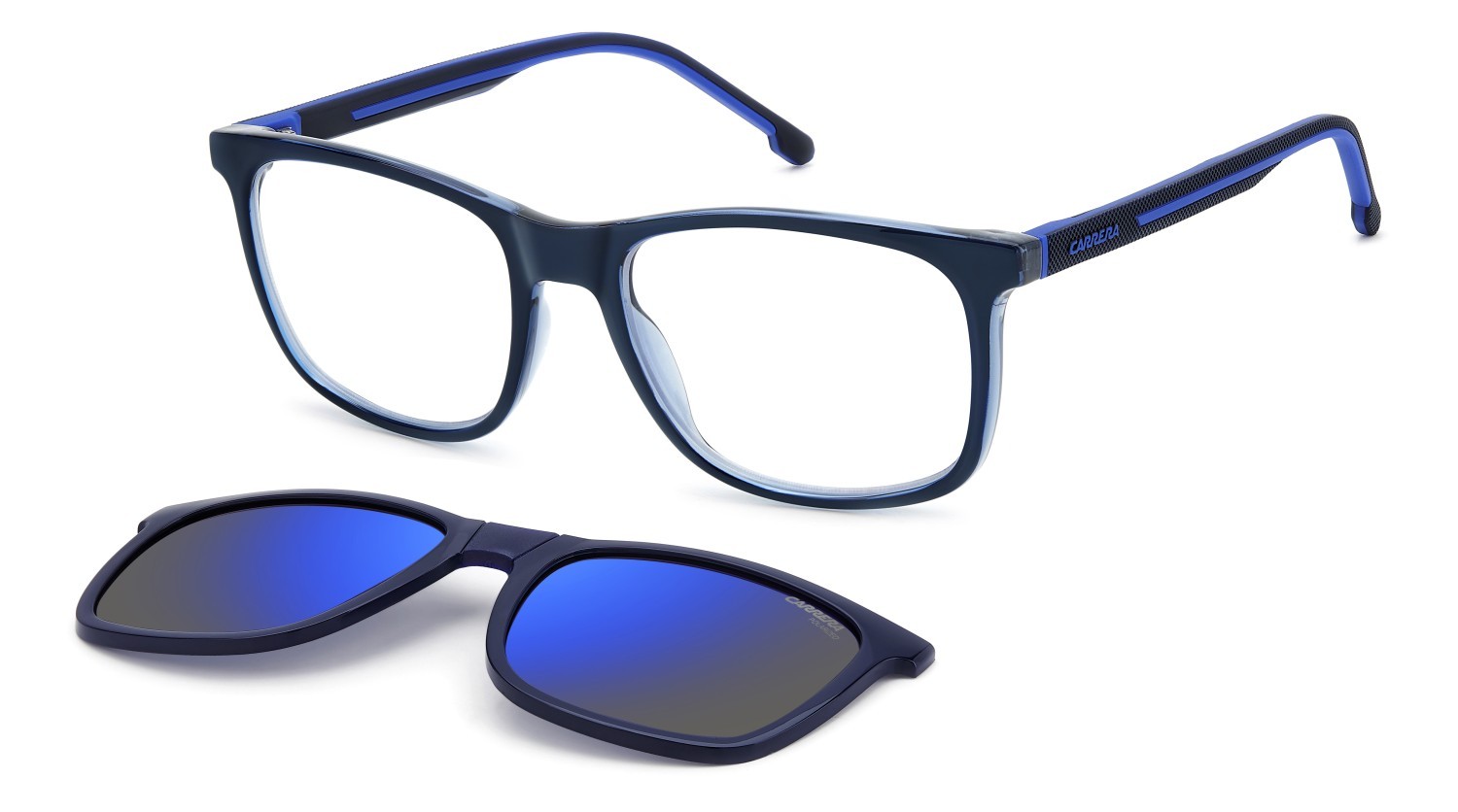 Brillen Carrera Ca 8918/C 109495 PJP + clip-on farbe blue form rechteckig gläser blue mirror polarized
