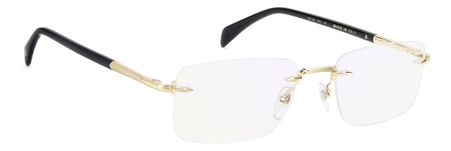 Eyeglasses David Beckham Db 1202 109801 RHL color gold black 2 shape rectangle lenses blue mirror