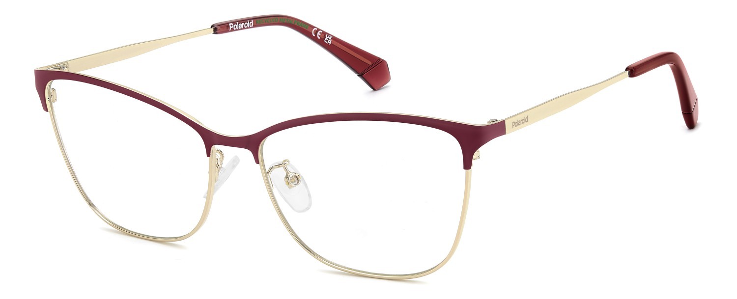 Eyeglasses Polaroid Pld D584/G 110056 E28 color matte burgundy gold shape cat eye 