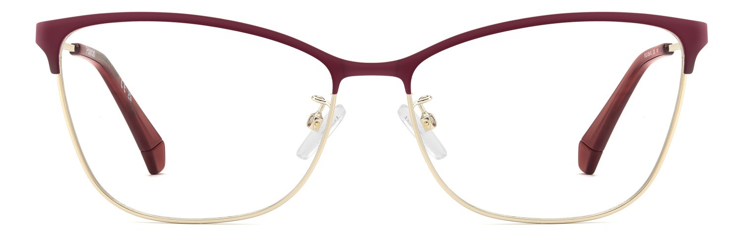 Eyeglasses Polaroid Pld D584/G 110056 E28 color matte burgundy gold shape cat eye 