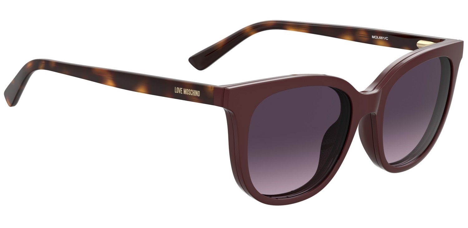 Occhiali da vista Moschino Love Mol681/C 110759 LHF colore burgundy 2 forma cat eye lenti violet shaded polarized
