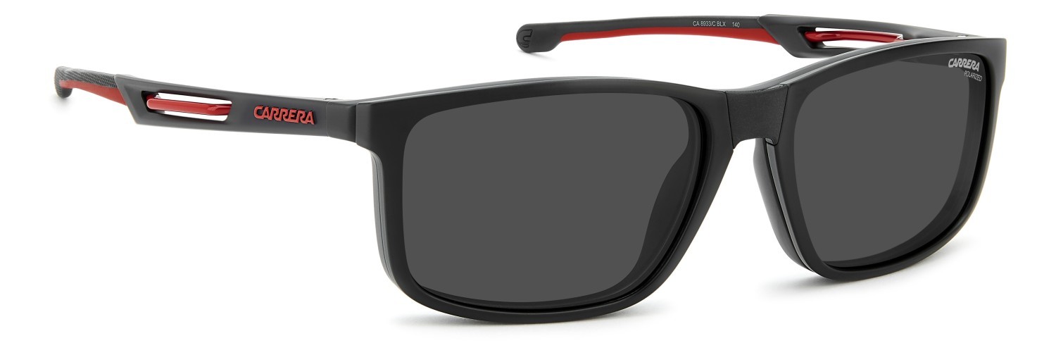 Brillen Carrera Ca 8933/C 111653 BLX farbe matte black red form rechteckig gläser grey polarized