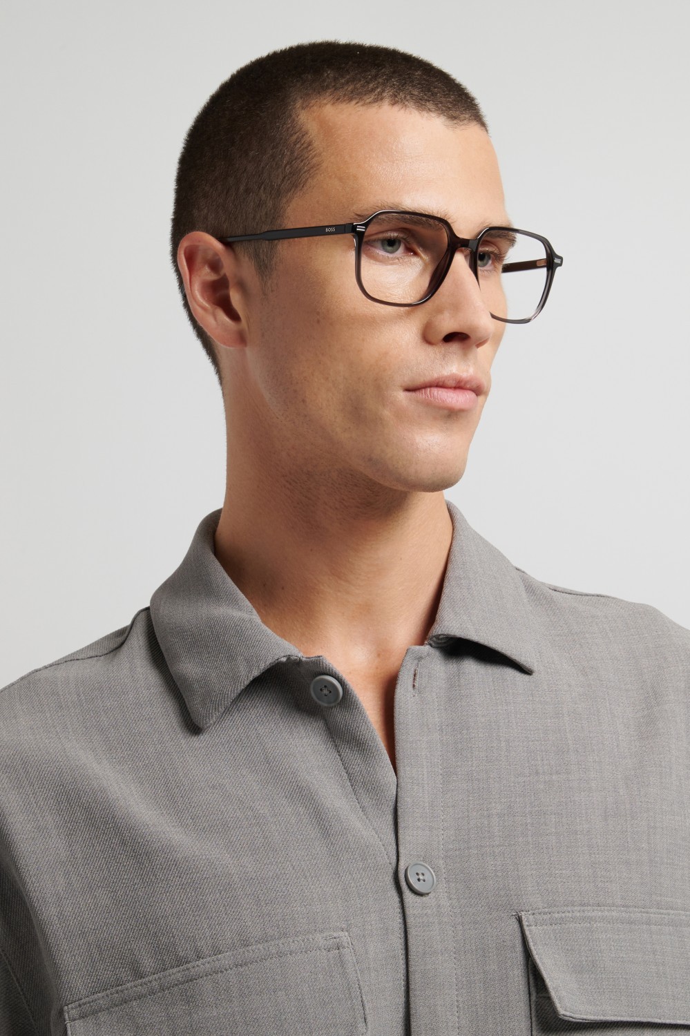 Occhiali da vista Hugo Boss 1883 111776 KAC colore shaded grey texture transparent gre forma quadrato 
