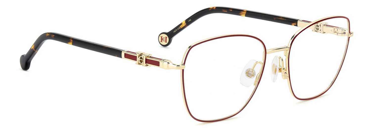 Eyeglasses Carolina Herrera Her 0383 111815 6K3 color burgundy gold shape square 