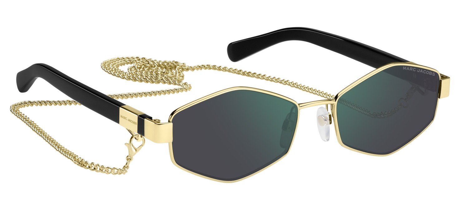 Occhiali da sole Marc Jacobs 496/S 203465 (PEF MT) colore gold green forma rettangolare lenti green mirror