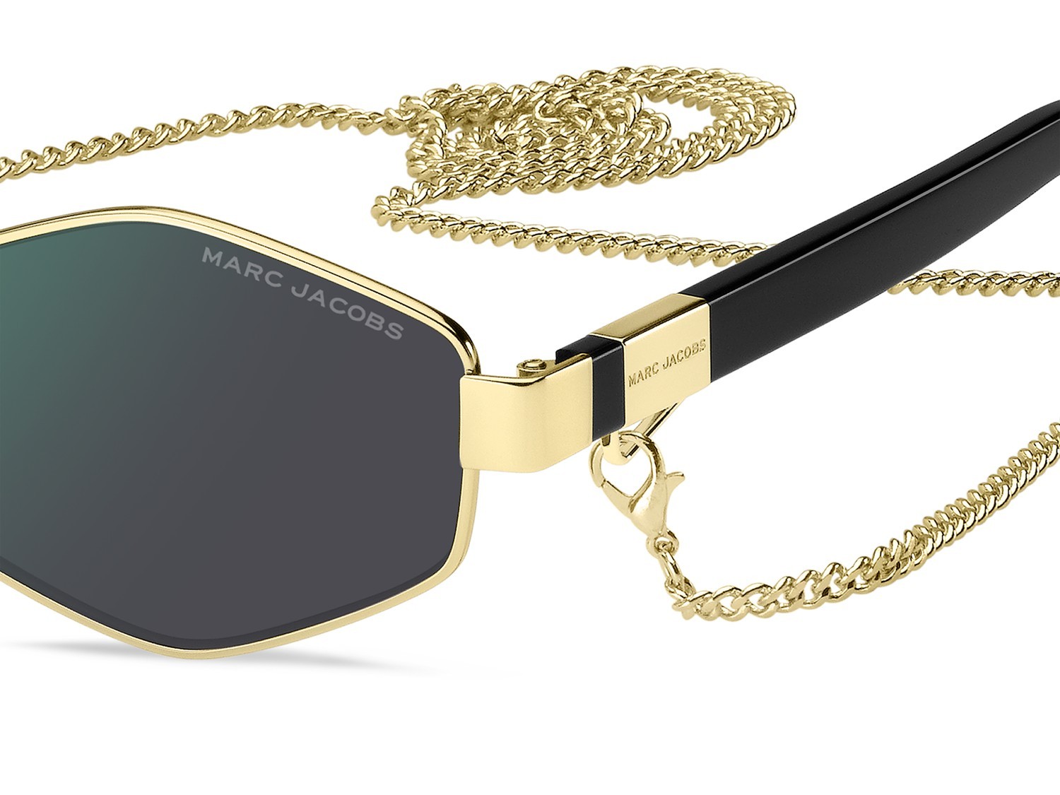 Occhiali da sole Marc Jacobs 496/S 203465 (PEF MT) colore gold green forma rettangolare lenti green mirror