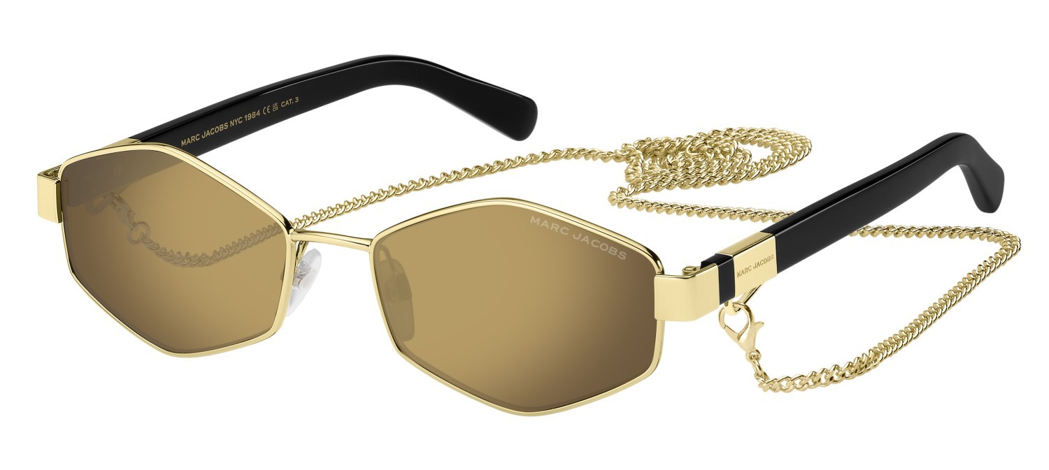 Sunglasses Marc Jacobs 496/S 203465 (RHL VP) color gold black_ shape rectangle lenses gold mirror