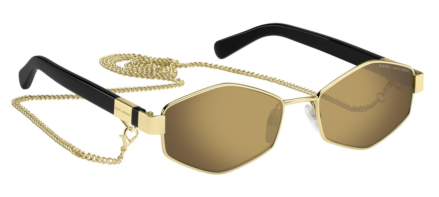 Sunglasses Marc Jacobs 496/S 203465 (RHL VP) color gold black_ shape rectangle lenses gold mirror