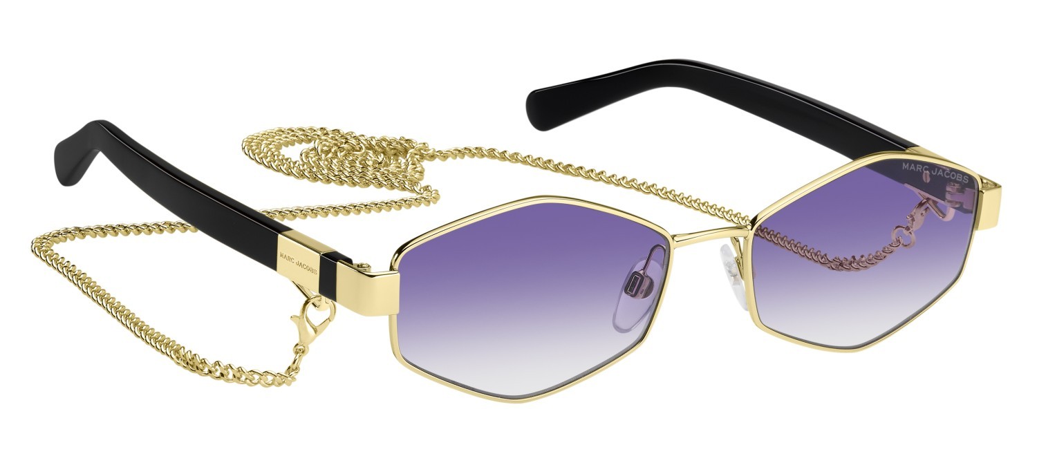 Occhiali da sole Marc Jacobs 496/S 203465 S9E DG colore gold violet forma rettangolare lenti violet shaded