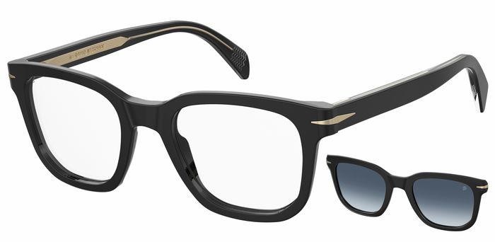 Occhiali da vista David Beckham DB 7043/CS 203843 (2M2 Z7) + clip-on colore black gold forma quadrato lenti blue shaded polarized