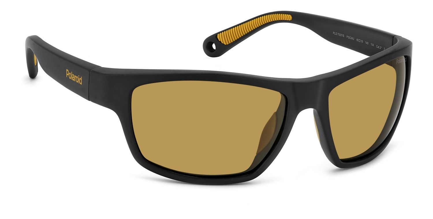 Sunglasses Polaroid Pld 7037/S 203891 PGC MU color matte black yellow shape rectangle lenses yellow polarized