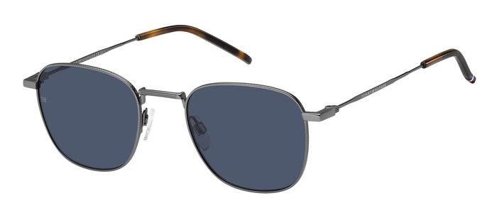 Sunglasses Tommy Hilfiger TH 1873/S 204700 (R80 KU) color matte dark ruthenium shape rectangle lenses blue