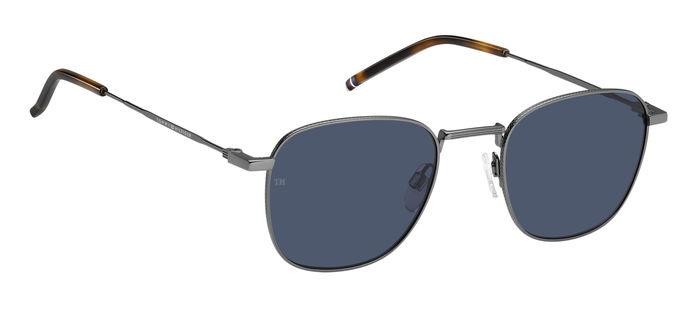 Sunglasses Tommy Hilfiger TH 1873/S 204700 (R80 KU) color matte dark ruthenium shape rectangle lenses blue
