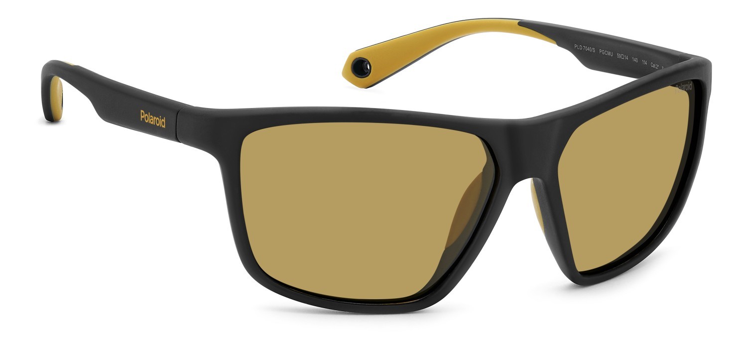 Sunglasses Polaroid Pld 7040/S 204820 PGC MU color matte black yellow shape rectangle lenses yellow polarized