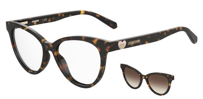 Occhiali da vista Moschino Love MOL051/CS 204941 (086 HA) + clip-on colore havana forma cat eye lenti brown shaded