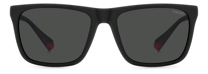 Sunglasses Polaroid PLD 2141/S 205718 (BLX M9) color matte black red shape square lenses grey polarized