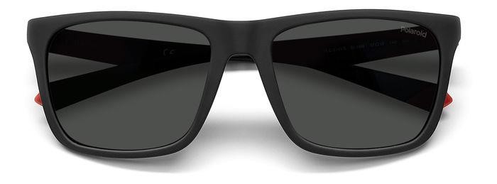 Sunglasses Polaroid PLD 2141/S 205718 (BLX M9) color matte black red shape square lenses grey polarized