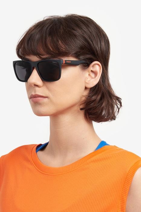 Sunglasses Polaroid PLD 2141/S 205718 (BLX M9) color matte black red shape square lenses grey polarized