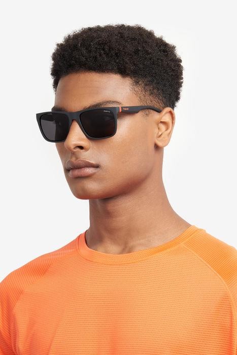 Sunglasses Polaroid PLD 2141/S 205718 (BLX M9) color matte black red shape square lenses grey polarized