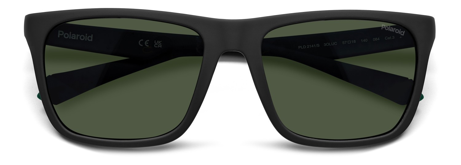 Sunglasses Polaroid Pld 2141/S 205718 3OL UC color matte black green shape rectangle lenses green polarized