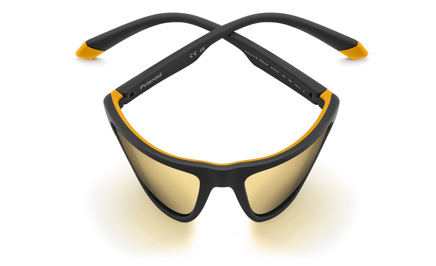 Sunglasses Polaroid Pld 2141/S 205718 PGC LM color matte black yellow shape rectangle lenses grey gold multilayer polarized
