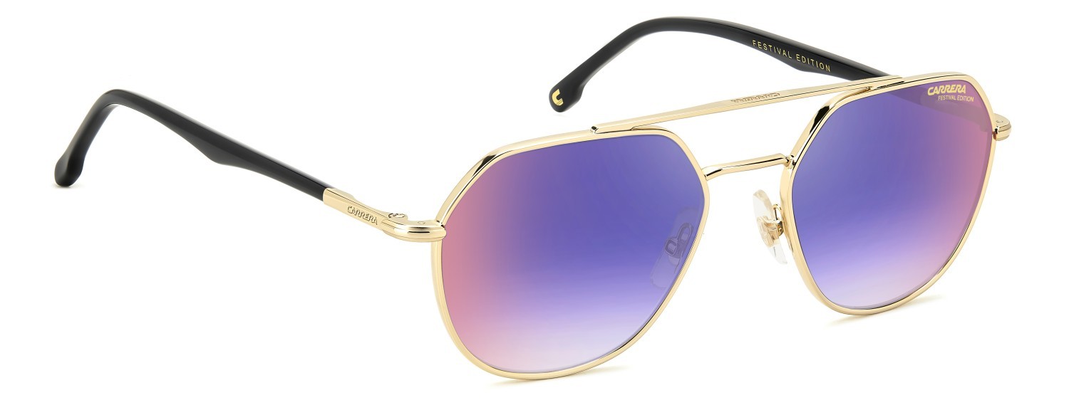 Occhiali da sole Carrera 303/S 205789 (2M2 YB) colore black gold forma rotondo lenti blue shaded red