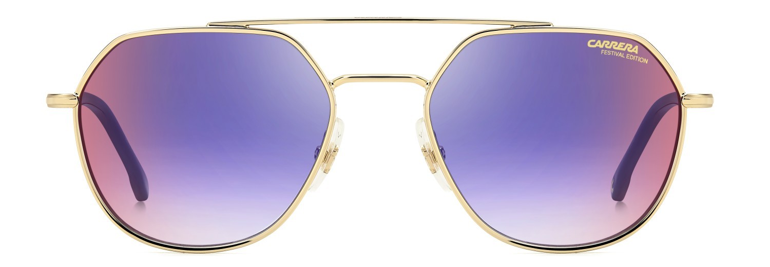 Occhiali da sole Carrera 303/S 205789 (2M2 YB) colore black gold forma rotondo lenti blue shaded red