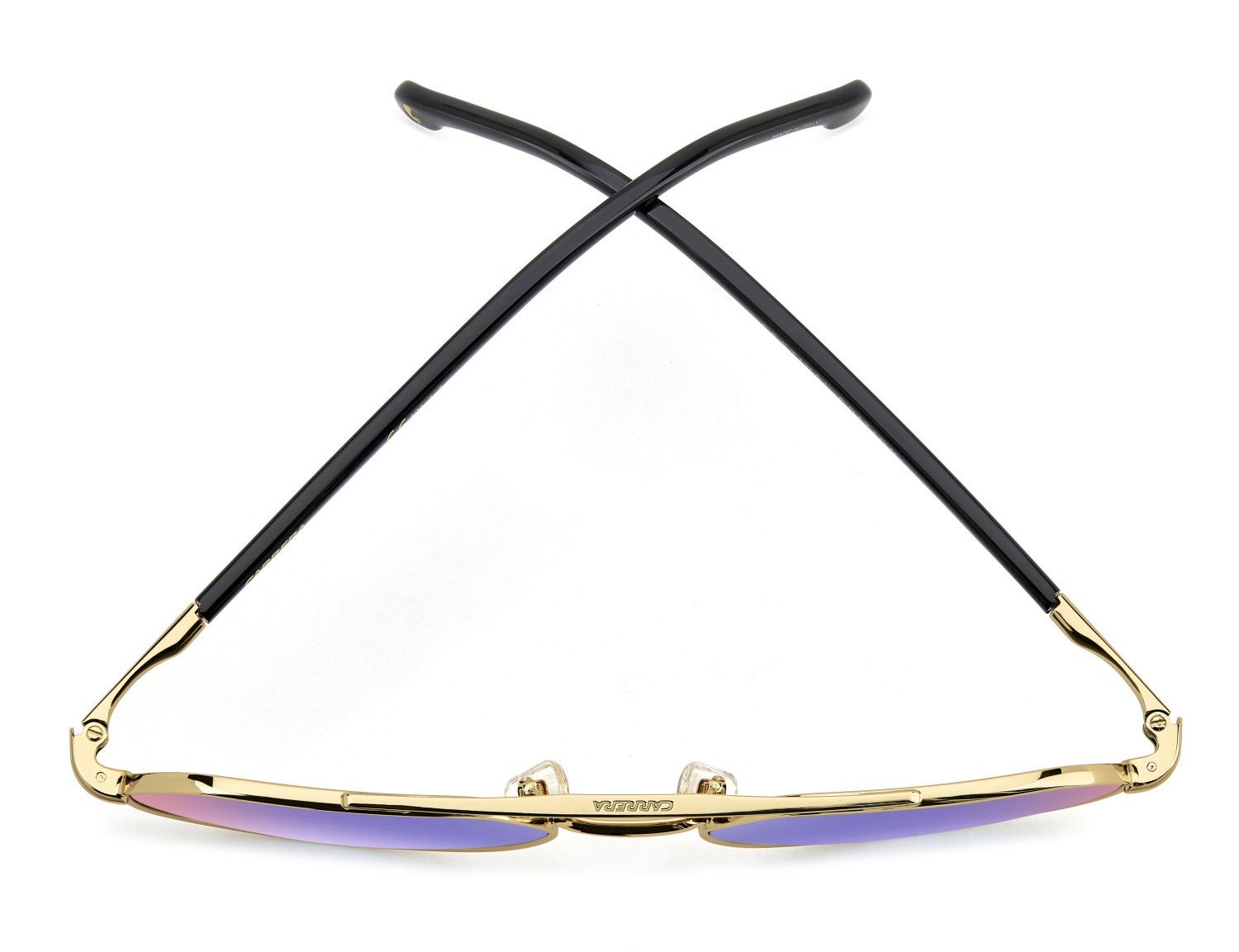 Occhiali da sole Carrera 303/S 205789 (2M2 YB) colore black gold forma rotondo lenti blue shaded red