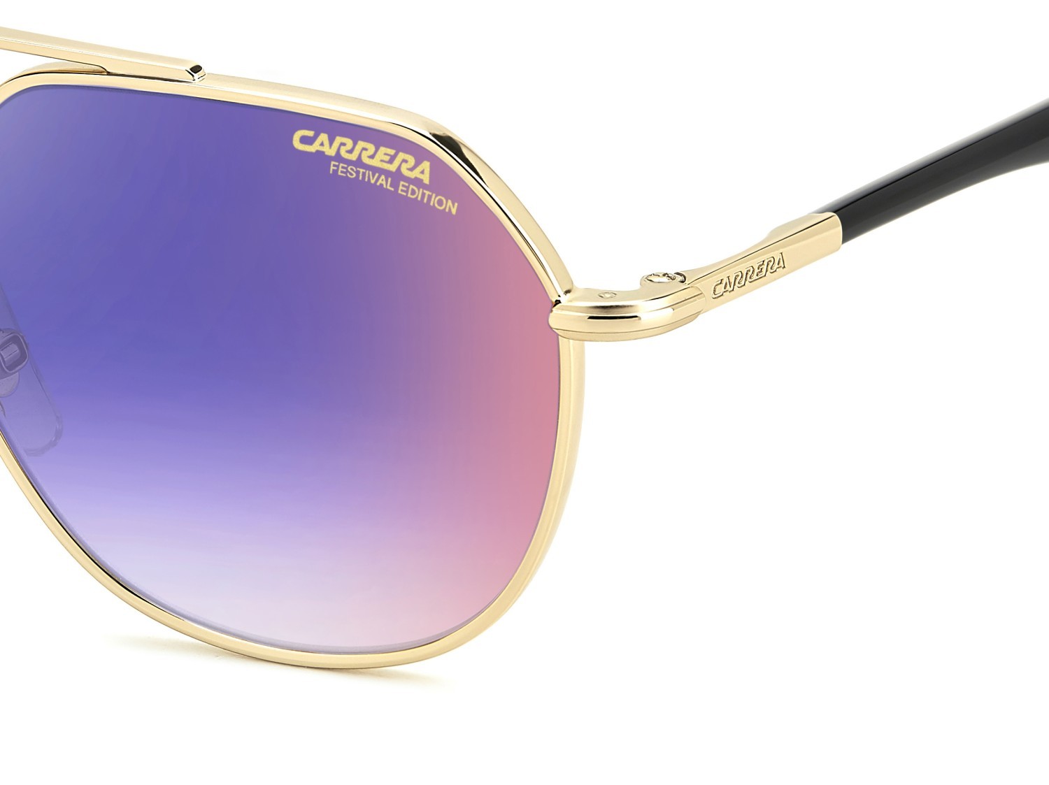 Occhiali da sole Carrera 303/S 205789 (2M2 YB) colore black gold forma rotondo lenti blue shaded red