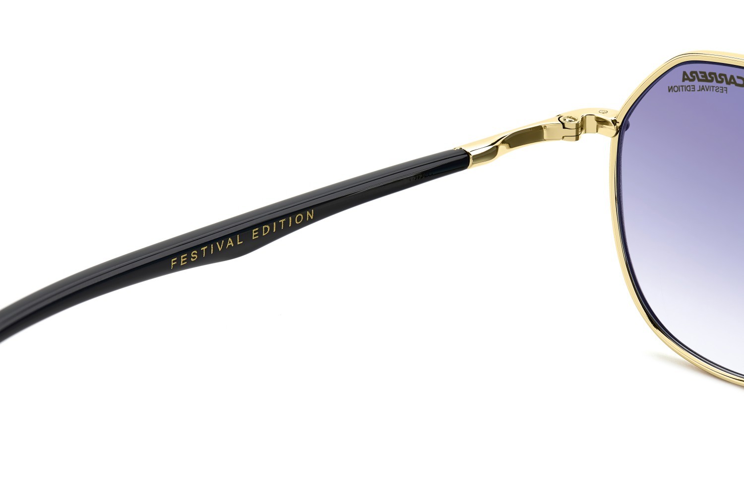 Occhiali da sole Carrera 303/S 205789 (2M2 YB) colore black gold forma rotondo lenti blue shaded red