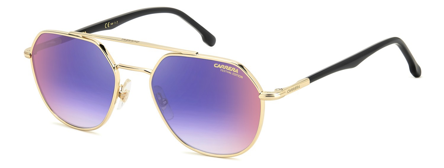 Occhiali da sole Carrera 303/S 205789 (2M2 YB) colore black gold forma rotondo lenti blue shaded red