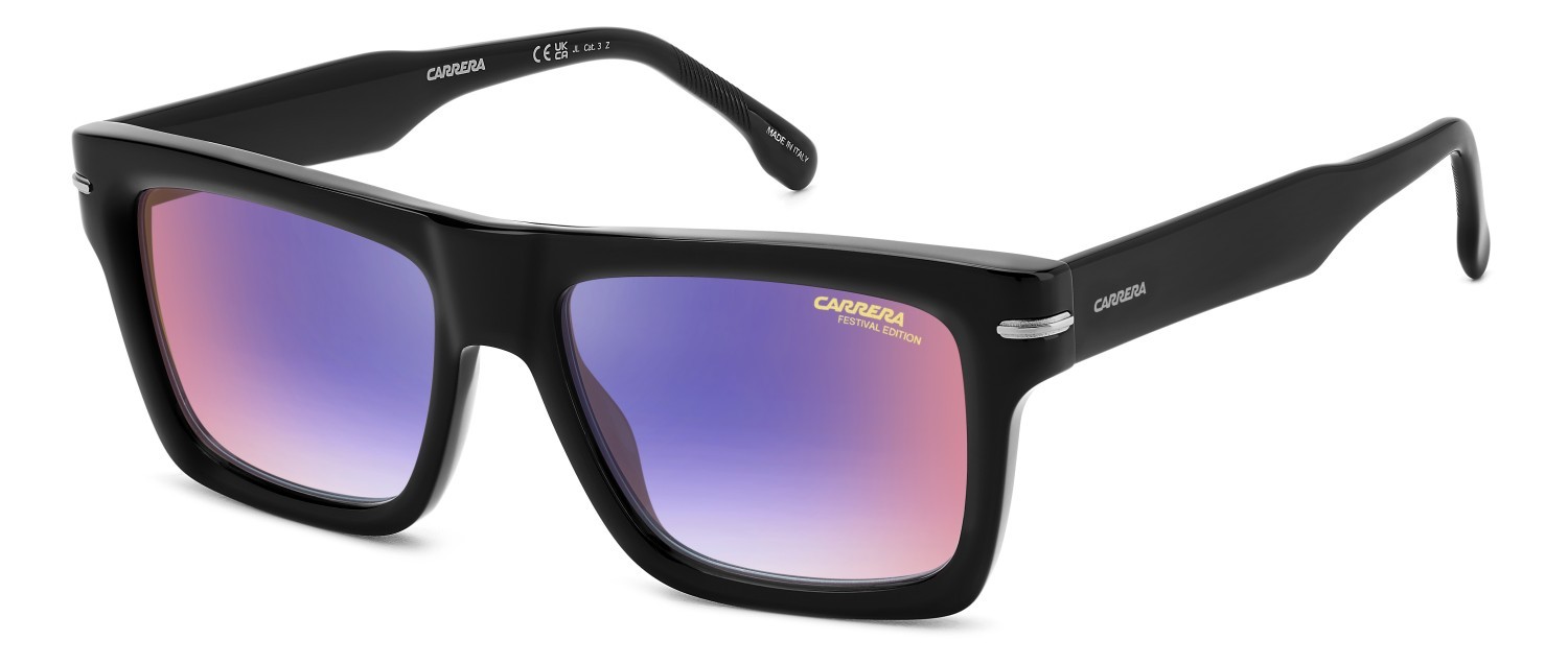 Occhiali da sole Carrera 305/S 205826 (807 YB) colore black forma rettangolare lenti blue shaded red