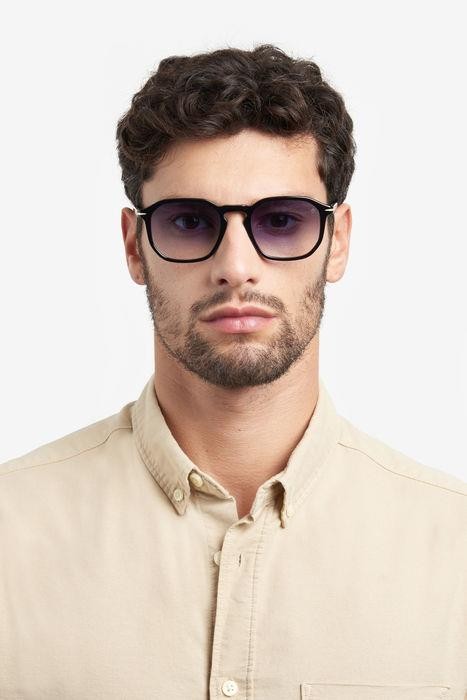 Sunglasses David Beckham DB 1115/S 205845 (807 08) color black shape square lenses dk blue shaded