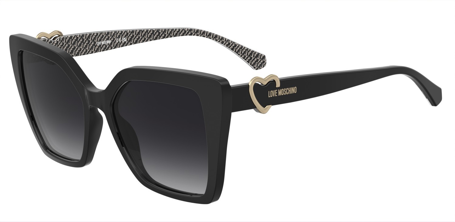 Sunglasses Moschino Love Mol067/S 205911 TAY 9O color black pattern white shape square lenses dark grey shaded