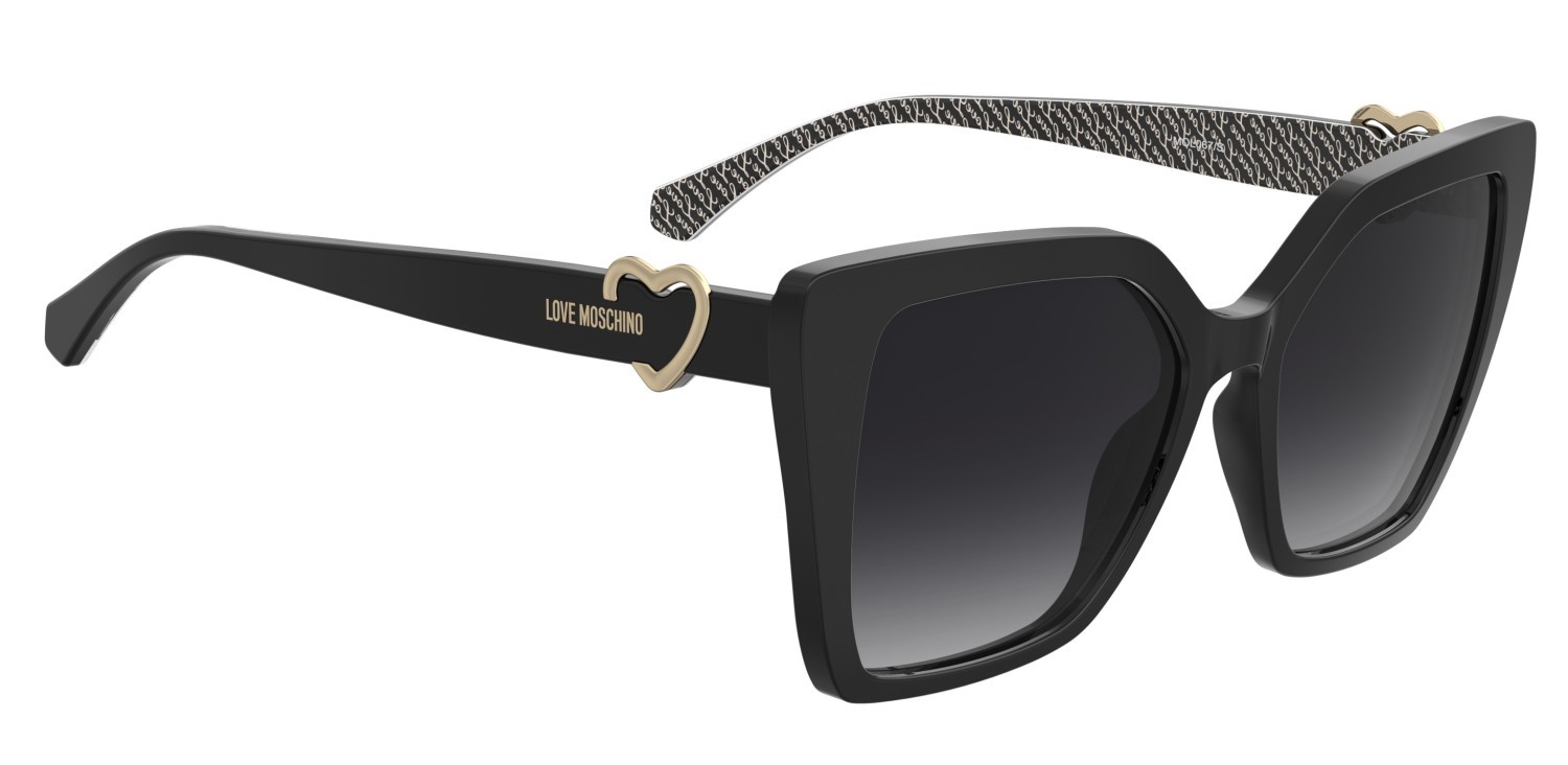 Sunglasses Moschino Love Mol067/S 205911 TAY 9O color black pattern white shape square lenses dark grey shaded