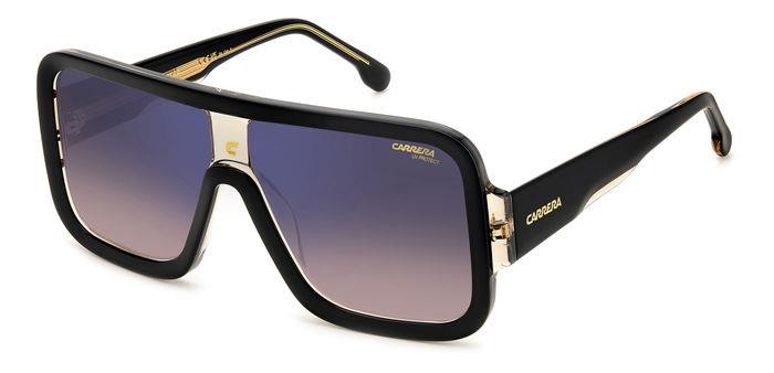Sunglasses Carrera FLAGLAB 14 205915 (0WM A8) color black beige shape rectangle lenses brown shaded blue mirror