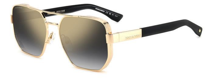 Sunglasses Dsquared2 D2 0083/S 205960 (RHL FQ) color gold black_ shape rectangle lenses grey shaded gold mirror